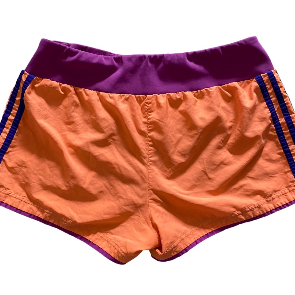 ADIDAS Orange & Purple Striped Lined Workout Running Athletic Shorts - Picture 3 of 9